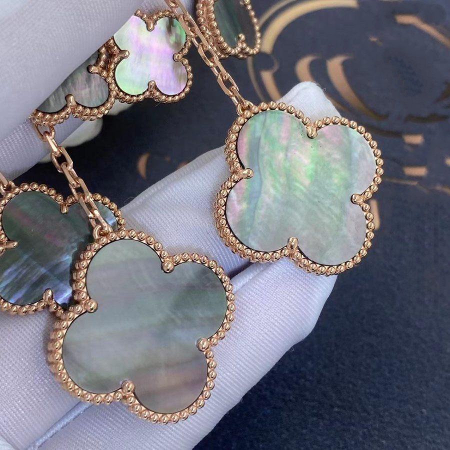 [Marin]CLOVER EARRINGS DARK MOP 4 MOTIFS ROSE GOLD
