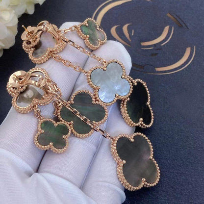 [Marin]CLOVER EARRINGS DARK MOP 4 MOTIFS ROSE GOLD