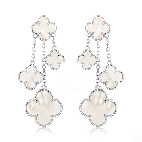 [Marin]BOUCLES D'OREILLES CLOVER NACRE BLANCHE 4 MOTIFS ARGENT