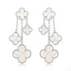 [Marin]BOUCLES D'OREILLES CLOVER NACRE BLANCHE 4 MOTIFS ARGENT