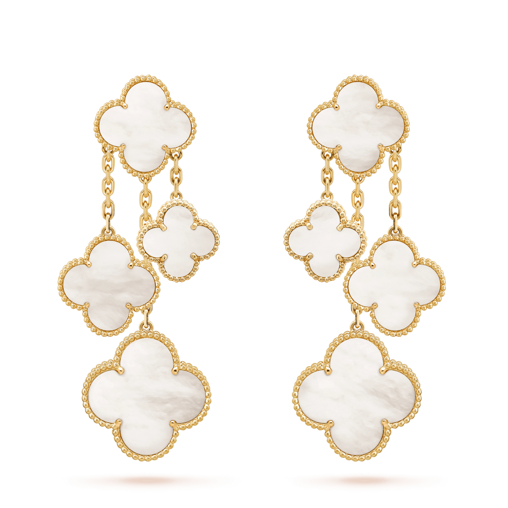 [Marin]CLOVER EARRINGS WHITE MOP 4 MOTIFS GOLD