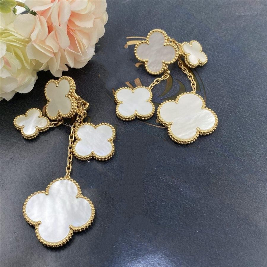 [Marin]CLOVER EARRINGS WHITE MOP 4 MOTIFS GOLD