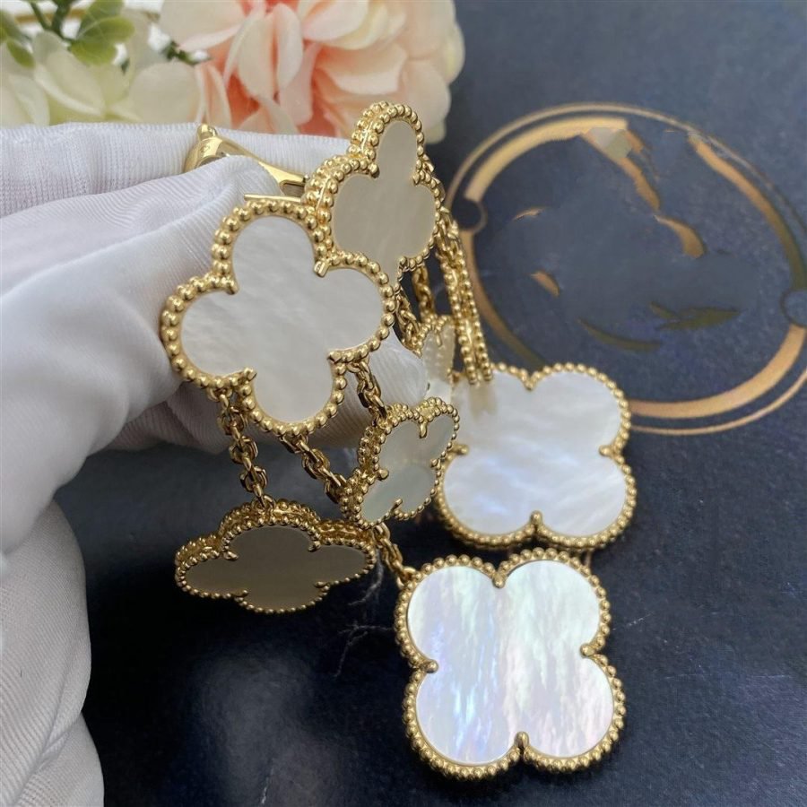 [Marin-Jewelry]CLOVER EARRINGS WHITE MOP 4 MOTIFS GOLD