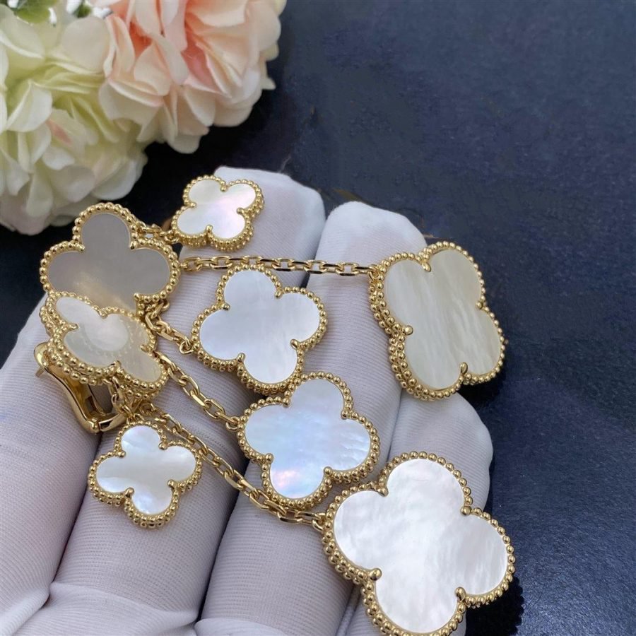 [Marin-Jewelry]CLOVER EARRINGS WHITE MOP 4 MOTIFS GOLD