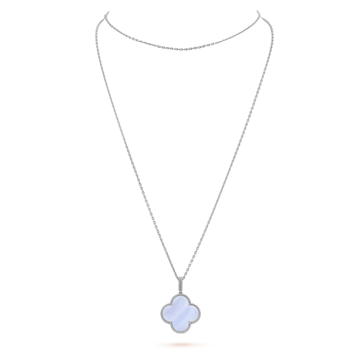 [Marin-Jewelry]CLOVER SILVER CHALCEDONY BIG CLOVER NECKLACE