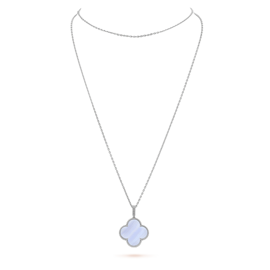 [Marin]CLOVER SILVER CHALCEDONY BIG CLOVER NECKLACE