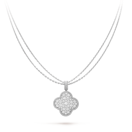 [Marin]CLOVER 25MM SILVER FULL DIAMOND BIG CLOVER NECKLACE