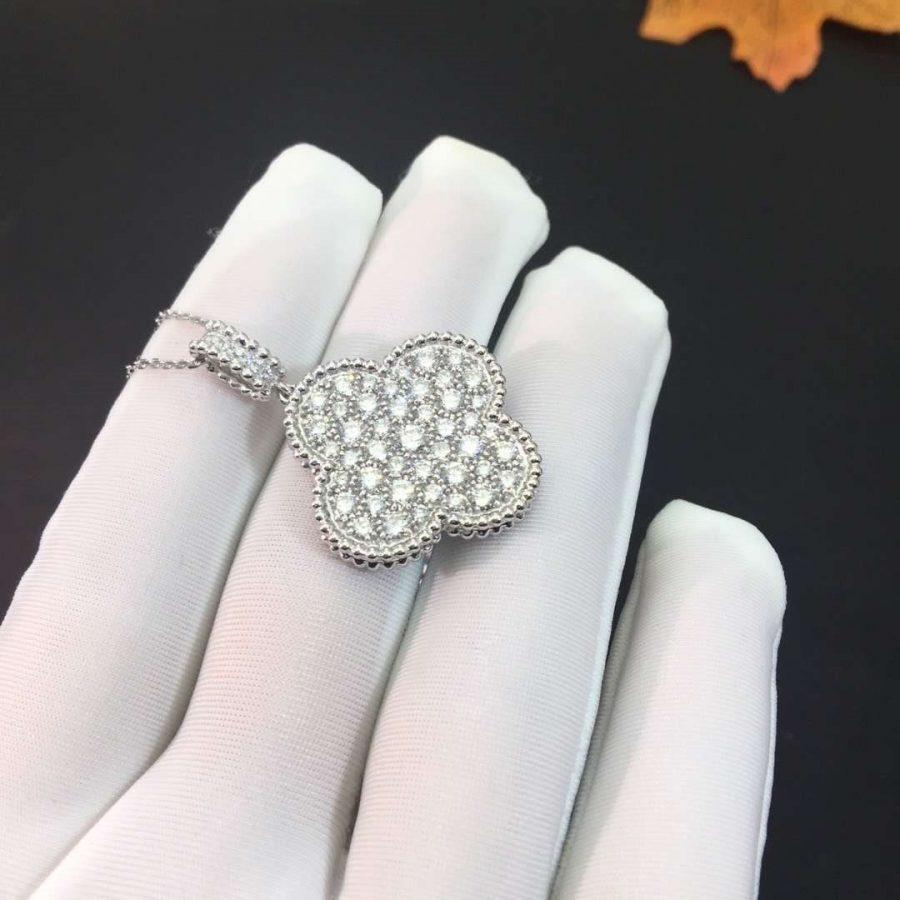 [Marin]CLOVER 25MM SILVER FULL DIAMOND BIG CLOVER NECKLACE