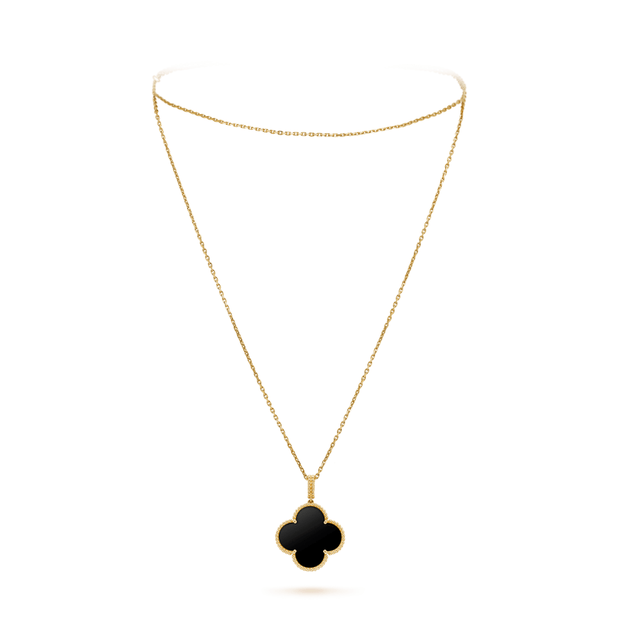 [Marin-Jewelry]CLOVER 25MM GOLD ONYX BIG CLOVER NECKLACE