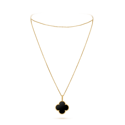 [Marin-Jewelry]CLOVER 25MM GOLD ONYX BIG CLOVER NECKLACE