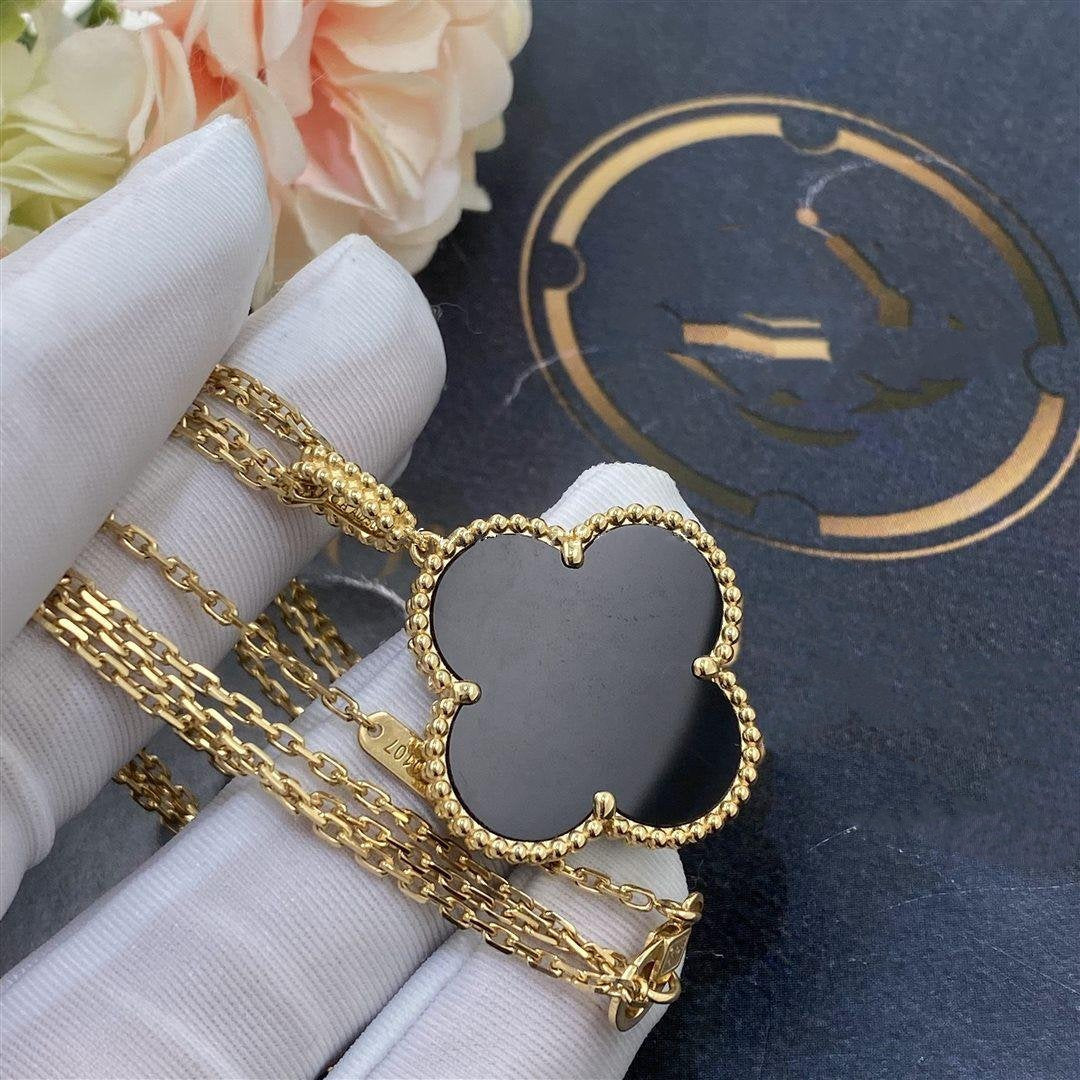 [Marin]CLOVER 25MM GOLD ONYX BIG CLOVER NECKLACE