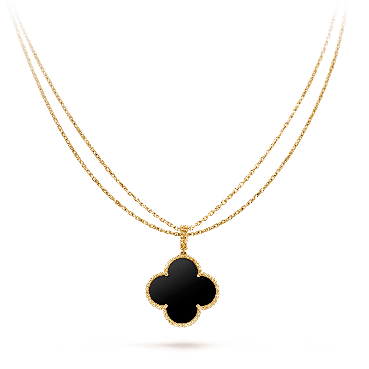 [Marin]CLOVER 25MM GOLD ONYX BIG CLOVER NECKLACE