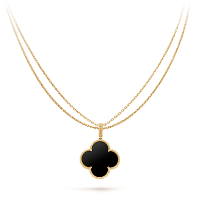 [Marin]CLOVER 25MM GOLD ONYX BIG CLOVER NECKLACE
