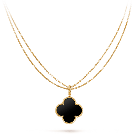 [Marin]CLOVER 25MM GOLD ONYX BIG CLOVER NECKLACE