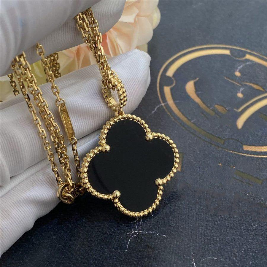 [Marin]CLOVER 25MM GOLD ONYX BIG CLOVER NECKLACE