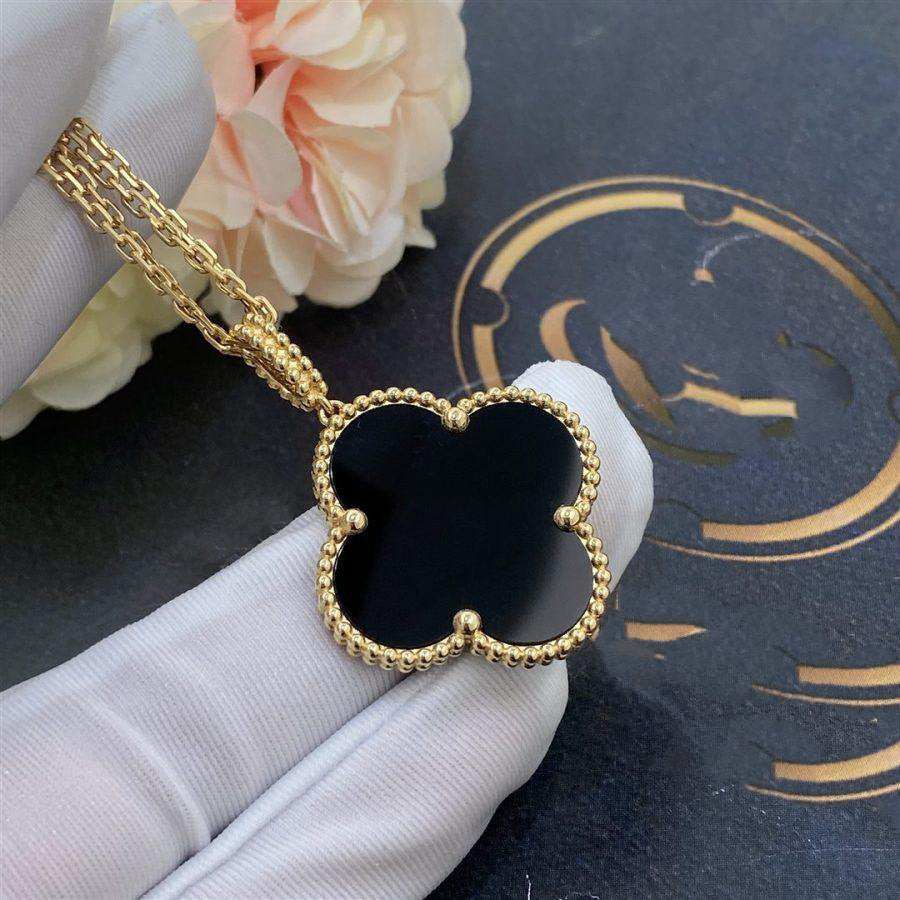 [Marin]CLOVER 25MM GOLD ONYX BIG CLOVER NECKLACE
