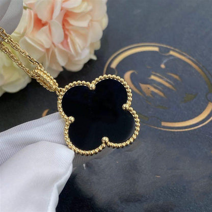 [Marin-Jewelry]CLOVER 25MM GOLD ONYX BIG CLOVER NECKLACE