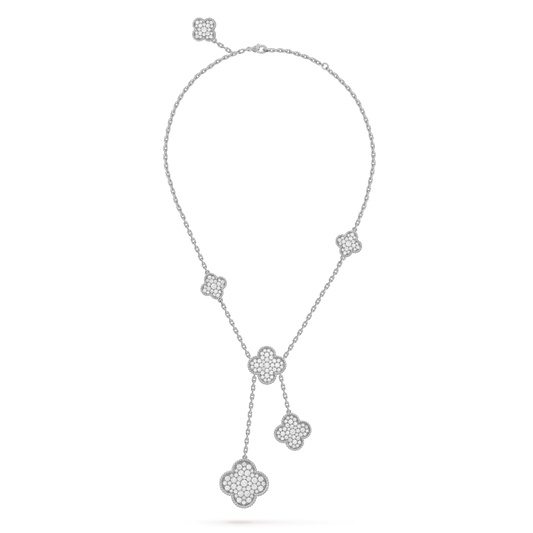 [Marin]CLOVER 5 MOTIFS SILVER DIAMONDS NECKLACE