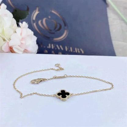 [Marin-Jewelry]CLOVER ONYX SINGLE FLOWER BRACELET