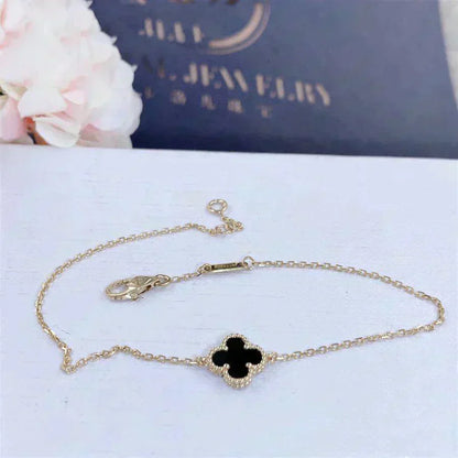 [Marin-Jewelry]CLOVER ONYX SINGLE FLOWER BRACELET