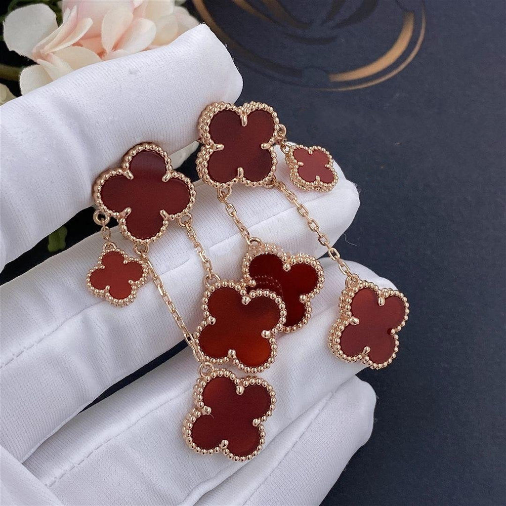 [Marin]BOUCLES D'OREILLES CLOVER CORNALINE 4 MOTIFS OR ROSE