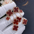[Marin]BOUCLES D'OREILLES CLOVER CORNALINE 4 MOTIFS OR ROSE