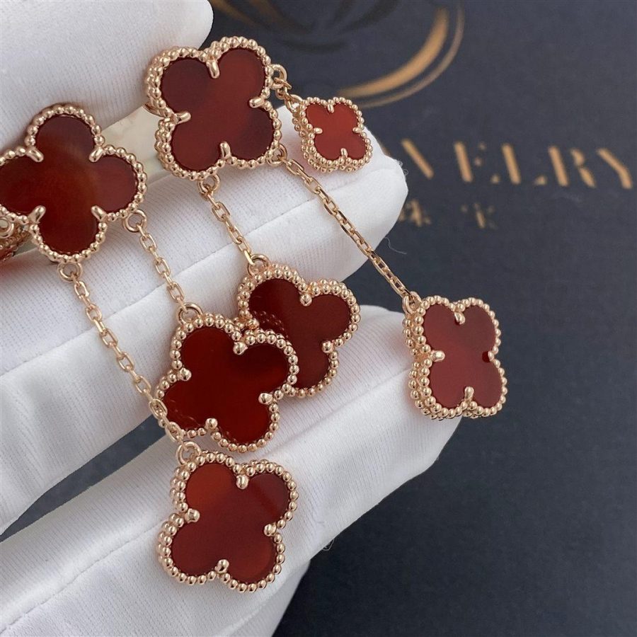 [Marin]BOUCLES D'OREILLES CLOVER CORNALINE 4 MOTIFS OR ROSE
