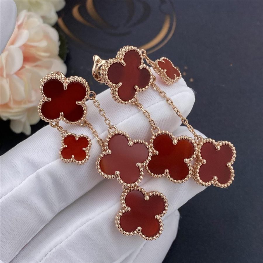 [Marin]BOUCLES D'OREILLES CLOVER CORNALINE 4 MOTIFS OR ROSE