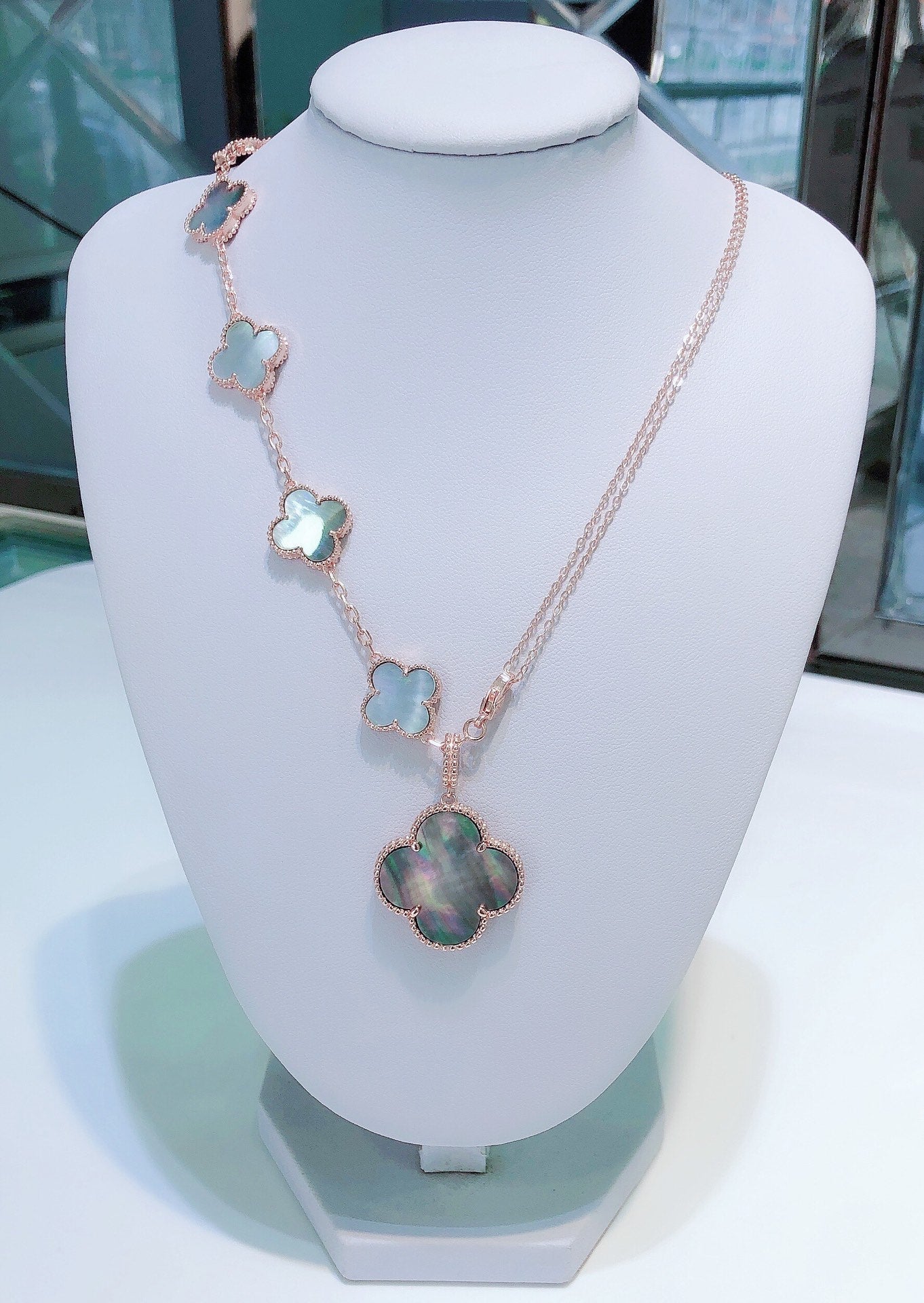 [Marin]COMBINED BRACELET 5 MOTIFS AND NECKLACE DARK MOP ROSE GOLD