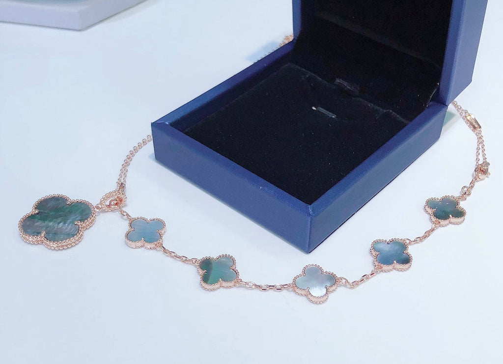 [Marin]COMBINED BRACELET 5 MOTIFS AND NECKLACE DARK MOP ROSE GOLD