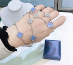 [Marin]CLOVER 10 MOTIFS CHALCEDONY DIAMONDS SILVER NECKLACE