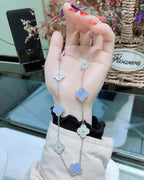 [Marin]CLOVER 10 MOTIFS CHALCEDONY DIAMONDS SILVER NECKLACE