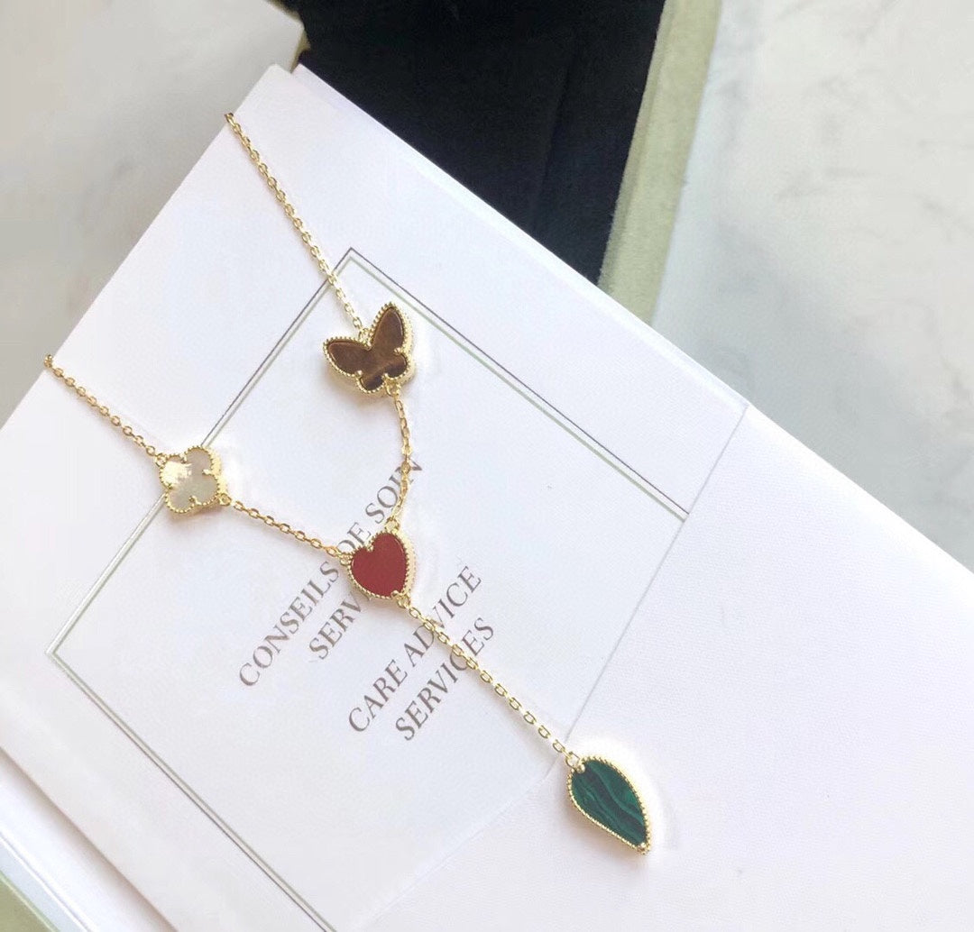 [Marin]LUCKY SPRING 4 MOTIFS ROSE GOLD NECKLACE