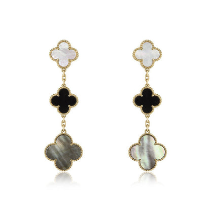 [Marin-Jewelry]CLOVER EARRINGS GOLD ONYX MOP 3 MOTIF