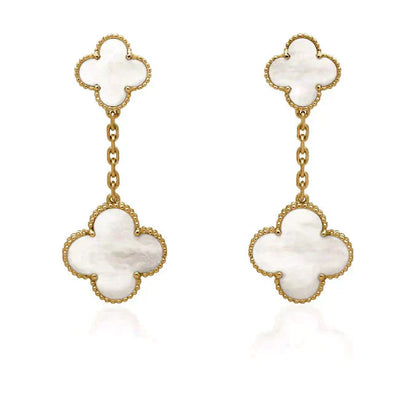 [Marin]CLOVER 2 MOTIF WHITE MOP EARRINGS