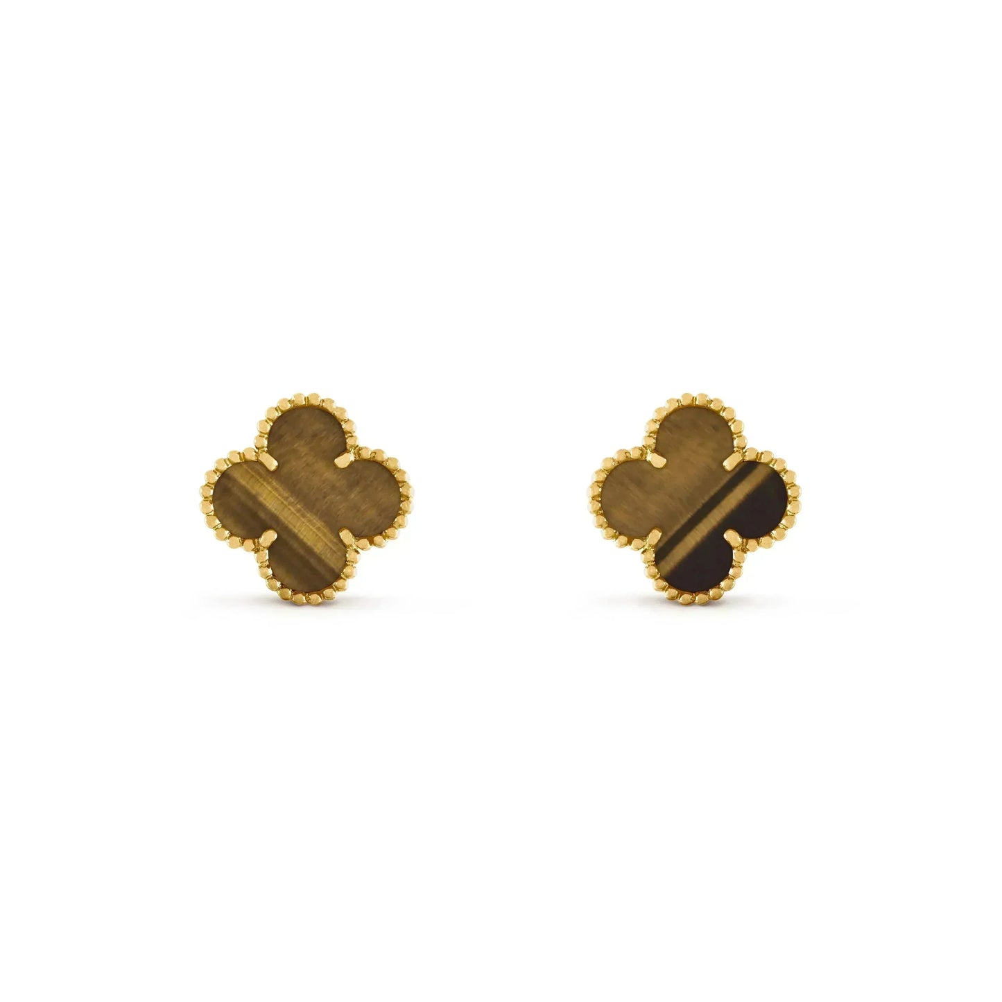 [Marin-Jewelry]CLOVER MEDIUM 1 MOTIFS TIGER EYE EARRINGS