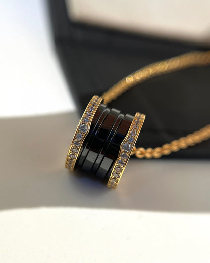 [Marin]ZERO 1 BLACK CERAMIC DIAMOND PINK GOLD NECKLACE