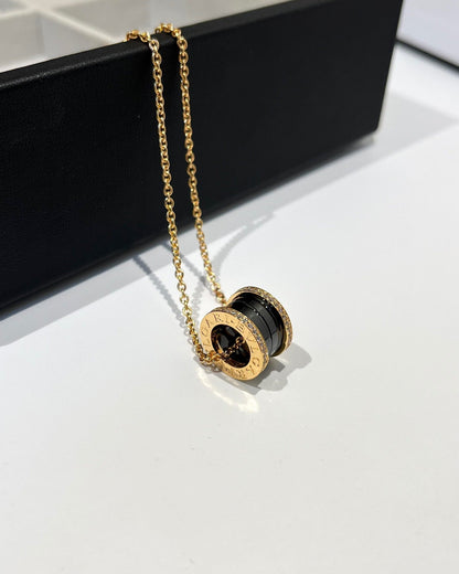 [Marin]ZERO 1 BLACK CERAMIC DIAMOND PINK GOLD NECKLACE