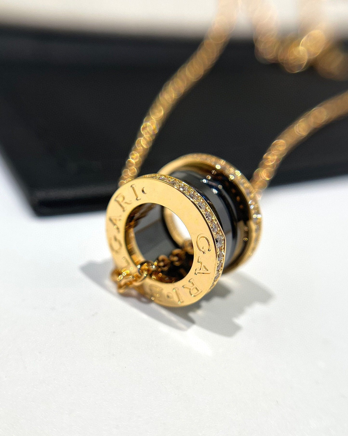 [Marin]ZERO 1 BLACK CERAMIC DIAMOND PINK GOLD NECKLACE