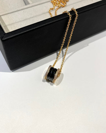 [Marin]ZERO 1 BLACK CERAMIC DIAMOND PINK GOLD NECKLACE