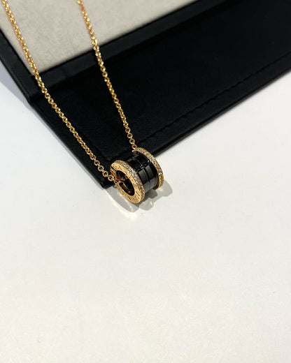 [Marin]ZERO 1 BLACK CERAMIC DIAMOND PINK GOLD NECKLACE